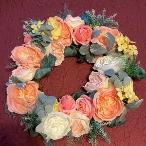 Floral Wreath with Pink and Yellow Accents